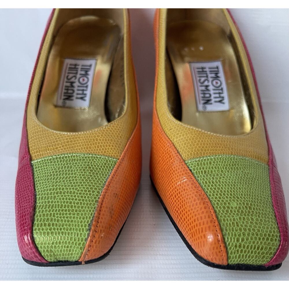 Timothy Hitsman Colorblock Leather Snakeskin Square Toe Pumps Sz 7.5 Vintage - Picture 3 of 9